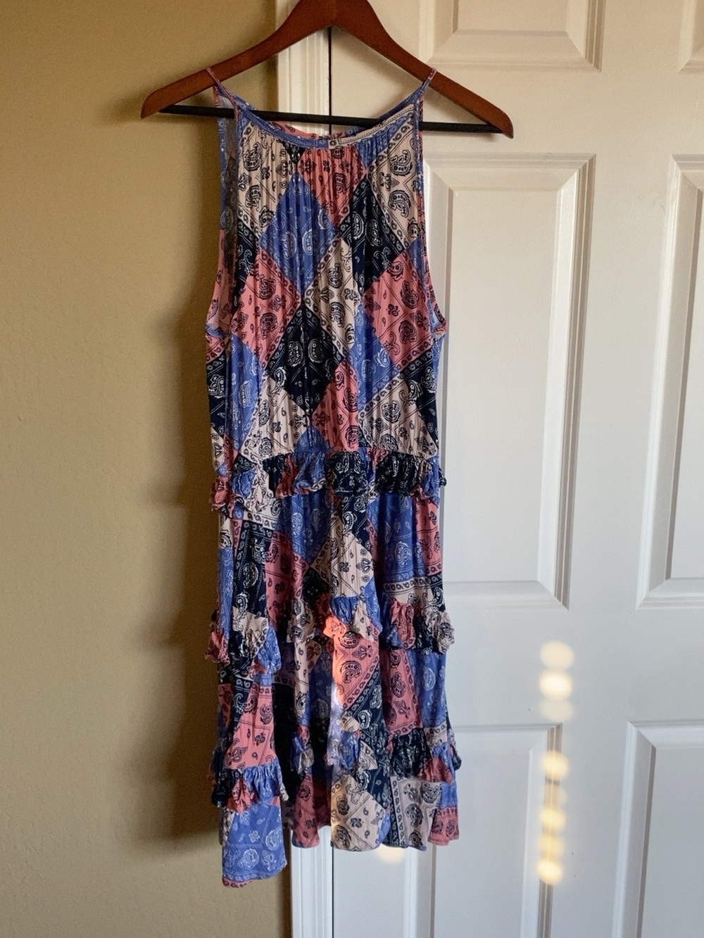 Wrangler Retro Bandana Paisley Patchwork Ruffle Dress Large